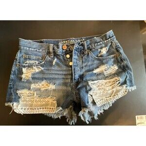 American Eagle Distressed Cut Off Denim Shorts Size 6 Detailed Pockets Showing